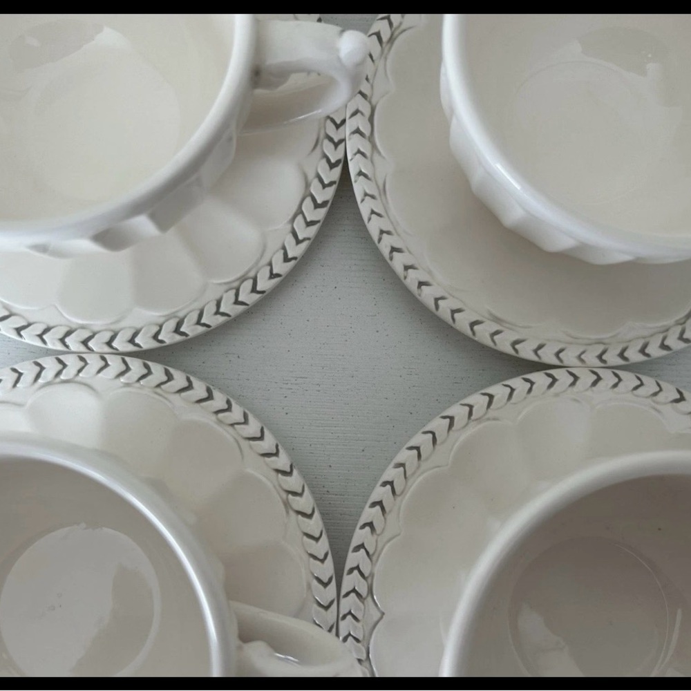 American Atelier Athena White Ironstone Mugs W/Saucers 5166- Set of 4 - Picture 5 of 11